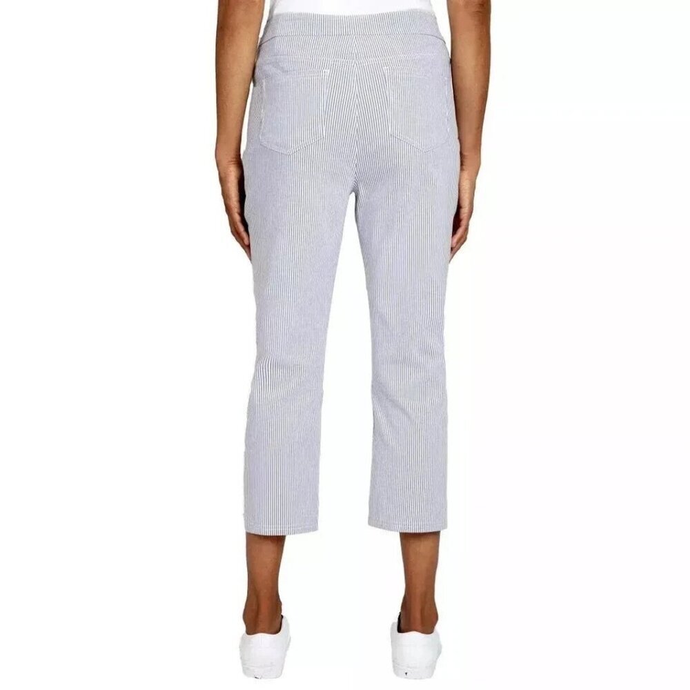 NEW Mario Serrani Women's XL  Comfort Stretch Capri Pants Navy/Ivory Stripped - Picture 2 of 12